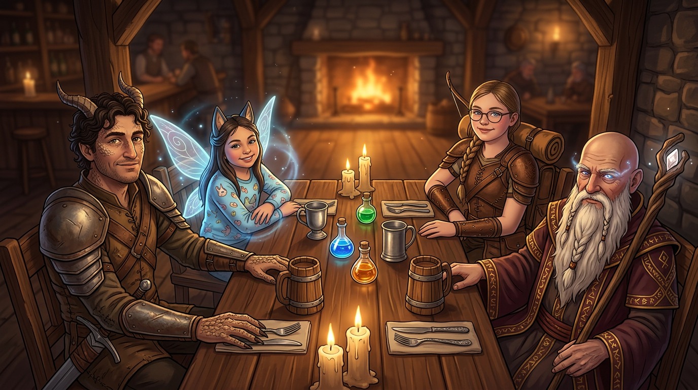 A family of adventurers at the Guild