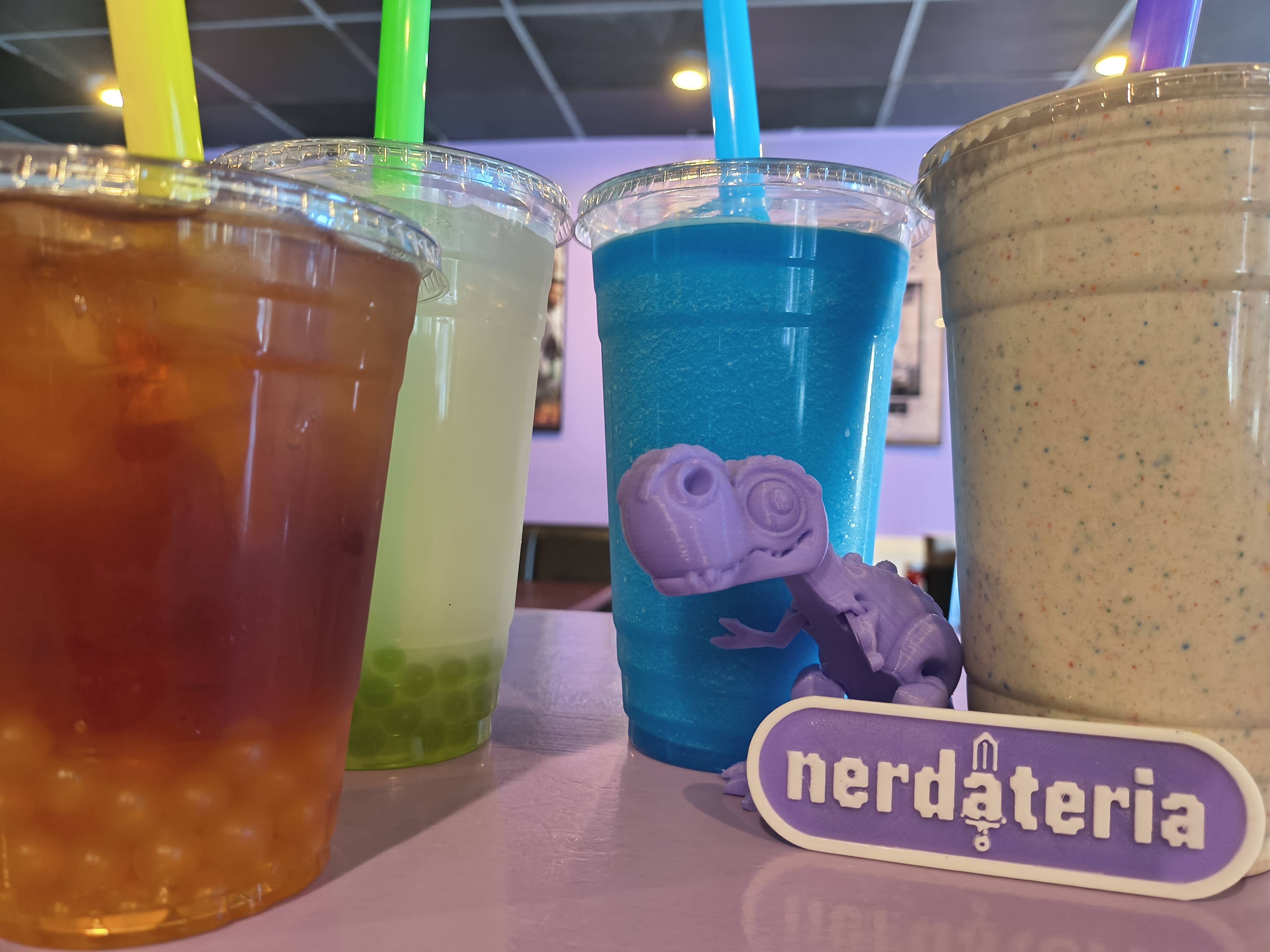 Nerdateria drinks — boba tea, lemonade, shakes